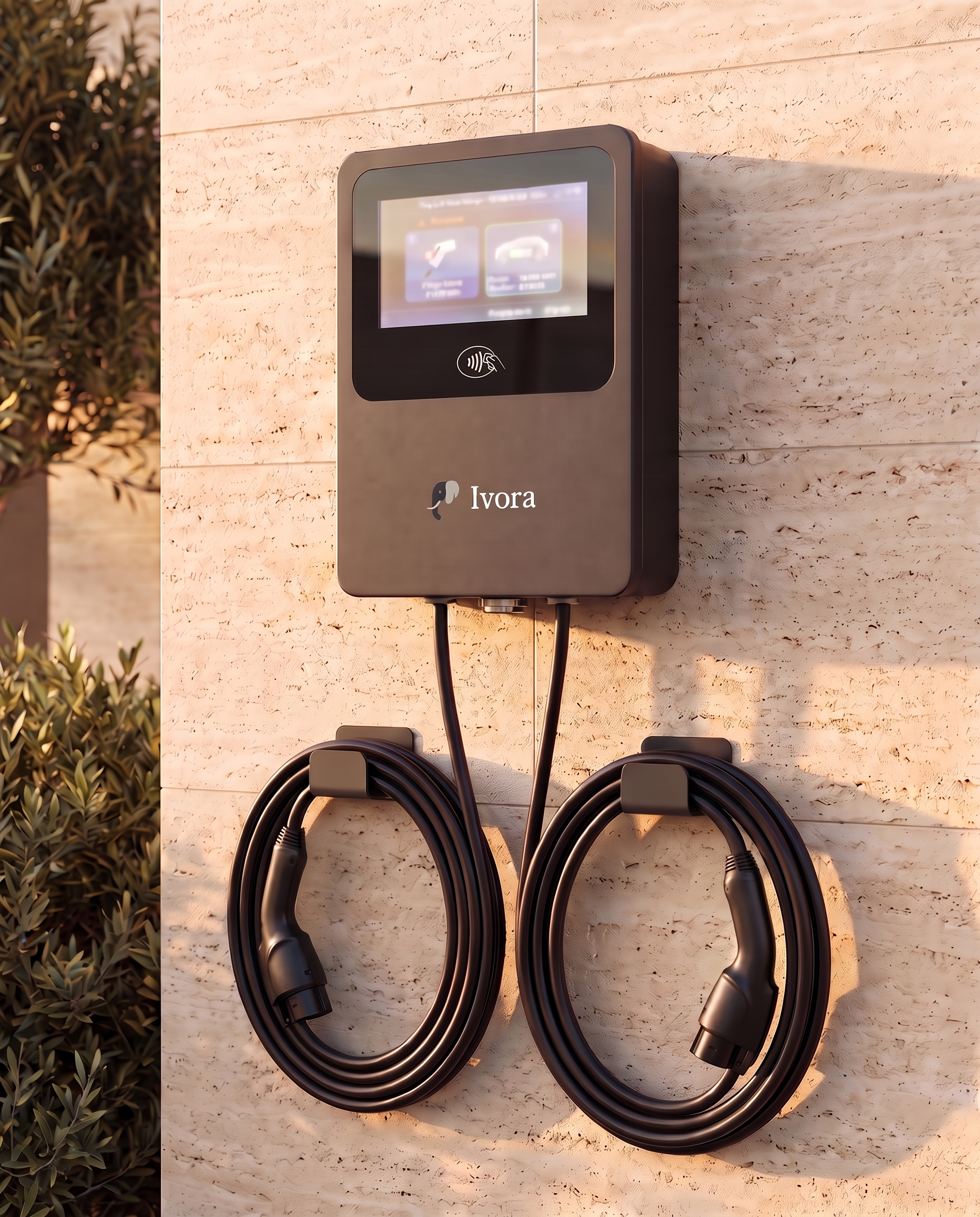Commercial AC charger at a workplace parking lot, managed by Ivora Helm