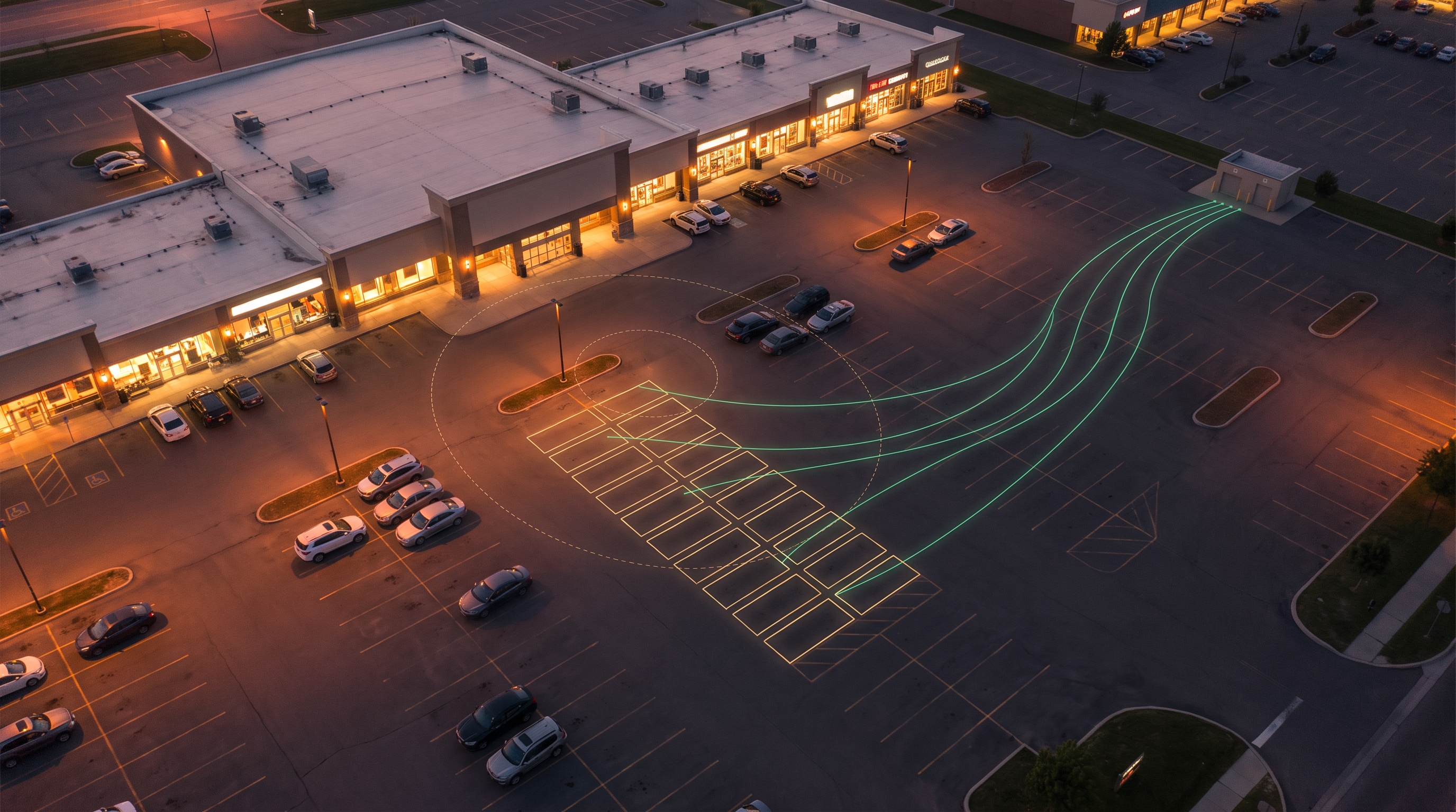 Aerial site screening of a commercial parking lot